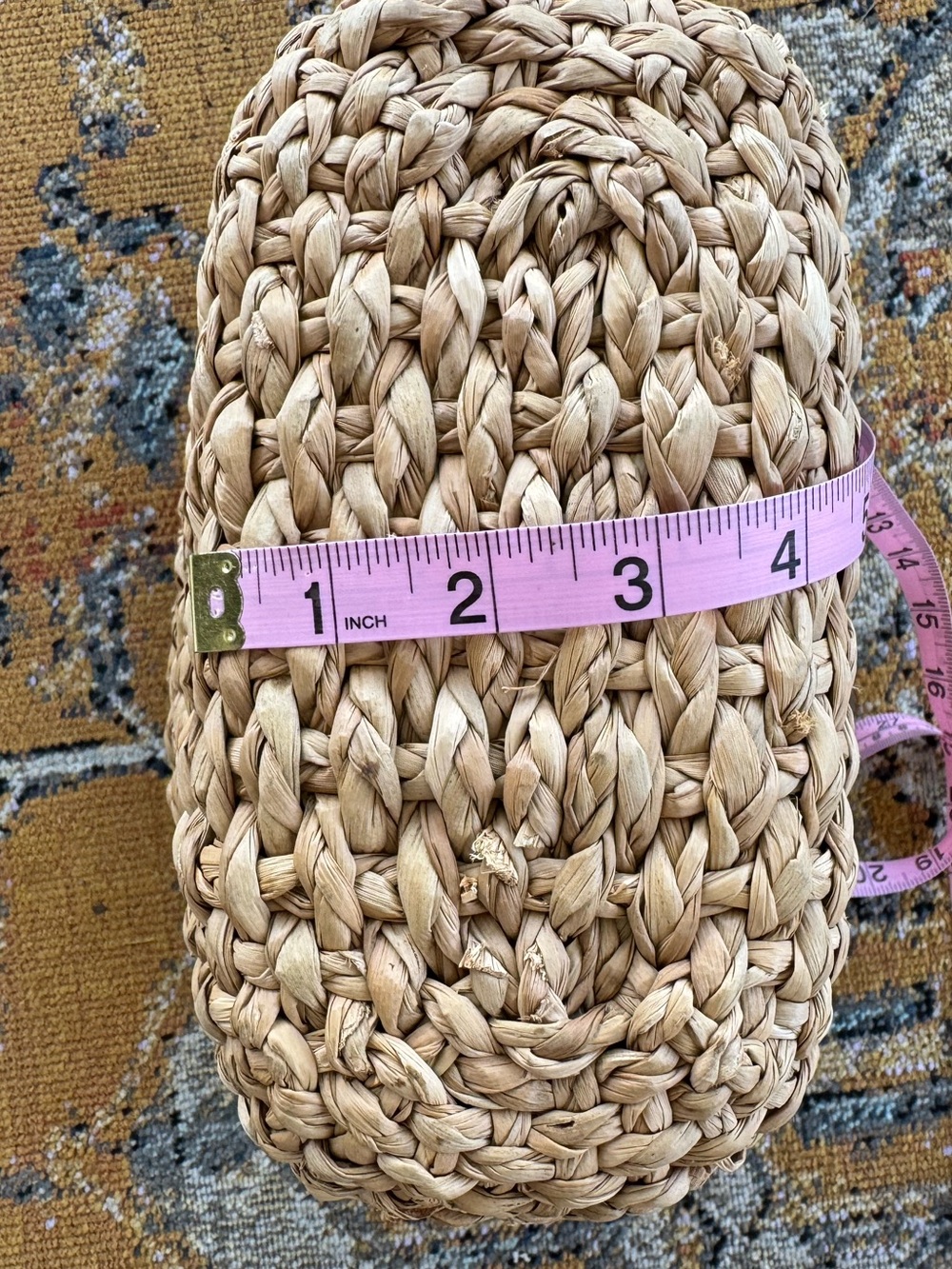 Handcrafted Floral Straw Tote Bag in Natural, Turquoise & Olive - Picture 9 of 10